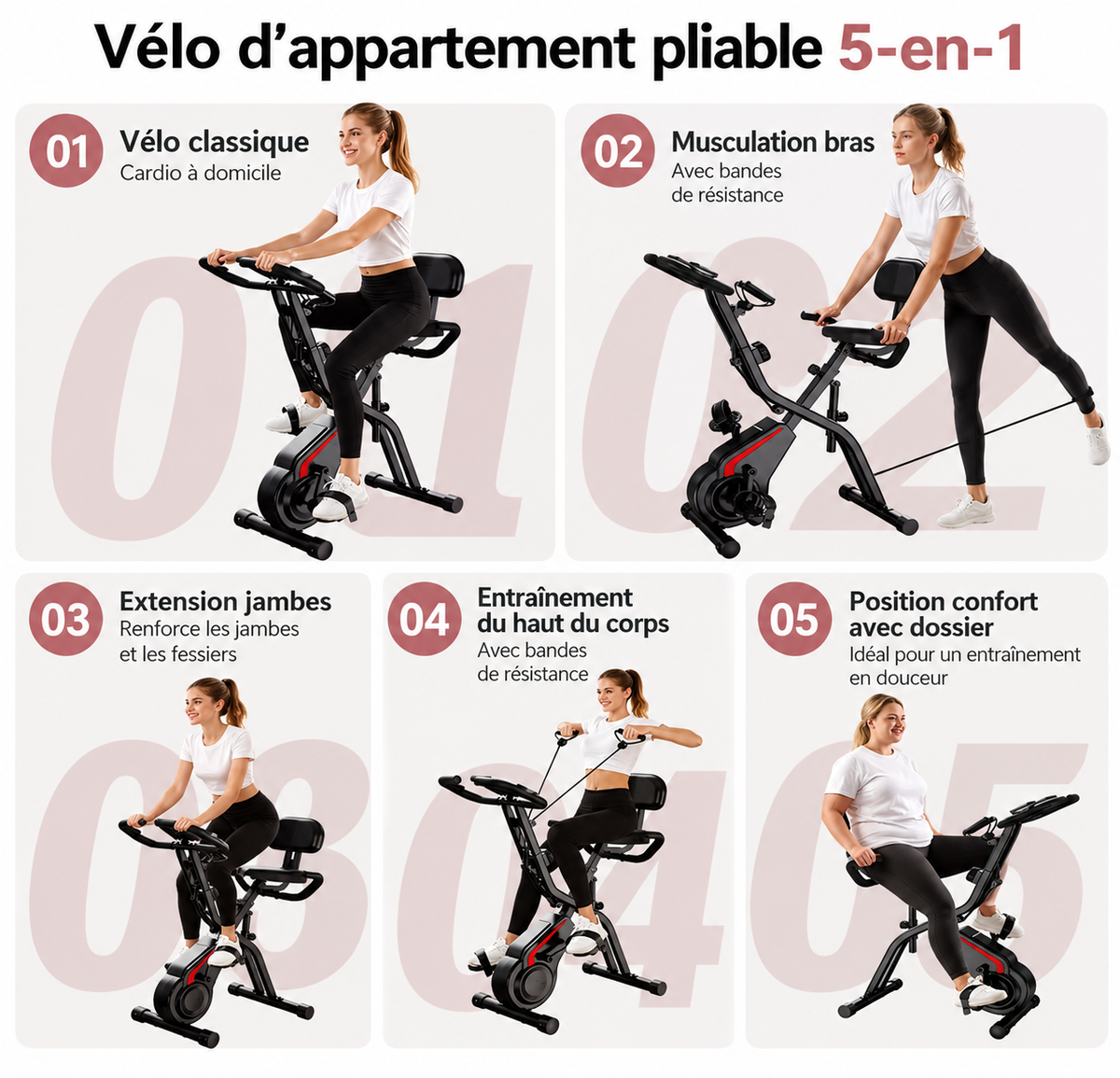 Vélo d’appartement pliable 5-en-1 – Movea Home Fitness