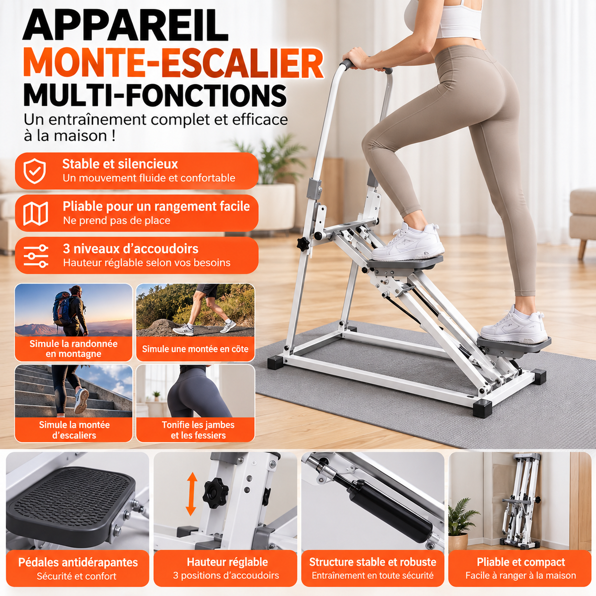 Stepper Escalier Pliable avec Guidon – Fitness à Domicile